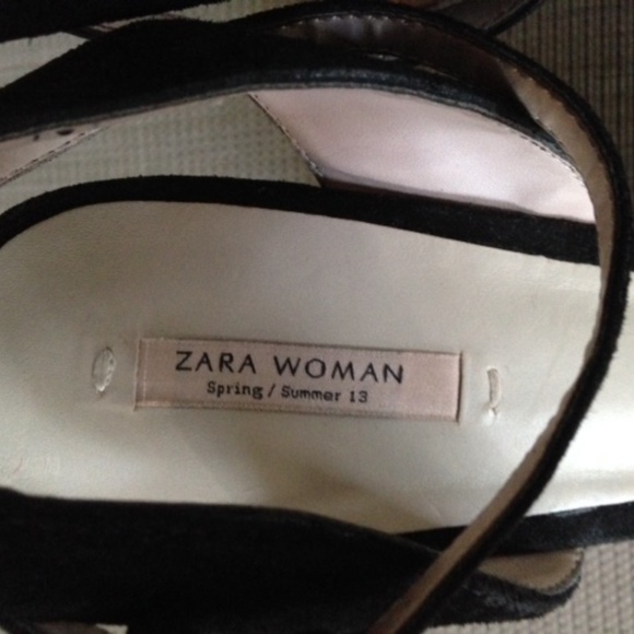 ZARA Black Suede White Cork Platform Wedge Heels - Picture 5 of 9